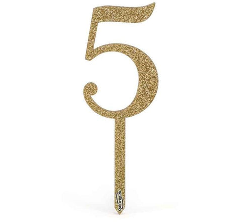 No.5 Acrylic Sparkling Fizz gold cake topper