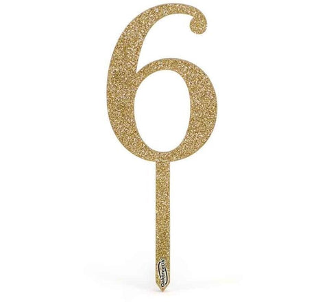 No.6 Acrylic Sparkling Fizz gold cake topper