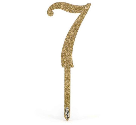 No.7 Acrylic Sparkling Fizz gold cake topper