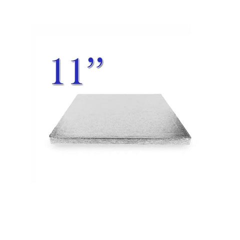 11" Square Silver Cake Drum, 13mm Thick
