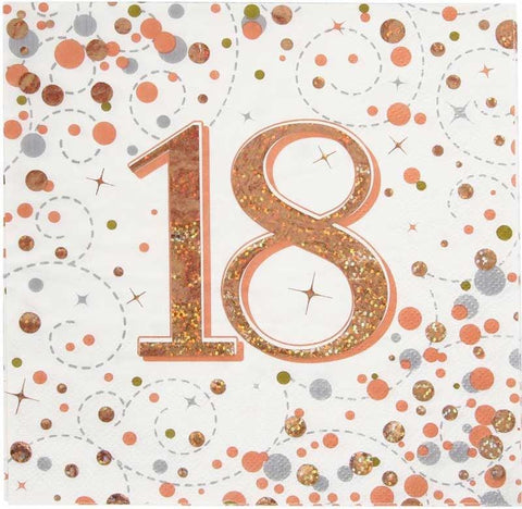18th Birthday Sparkling Fizz Rose Gold Napkins (Pack of 16)