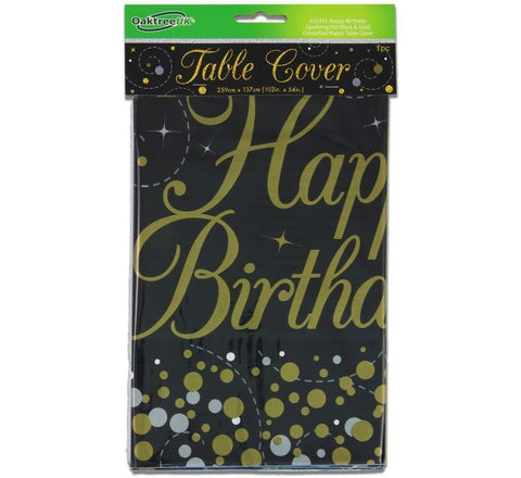 Happy Birthday Sparkling Fizz Black and Gold Tablecover