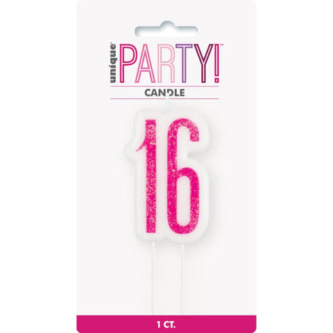Glitz Pink 16 Numeral Candle