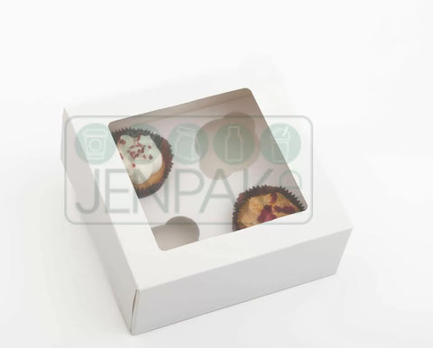 Premium Window White Cupcake Box Holds 4 - (Pack of 25)