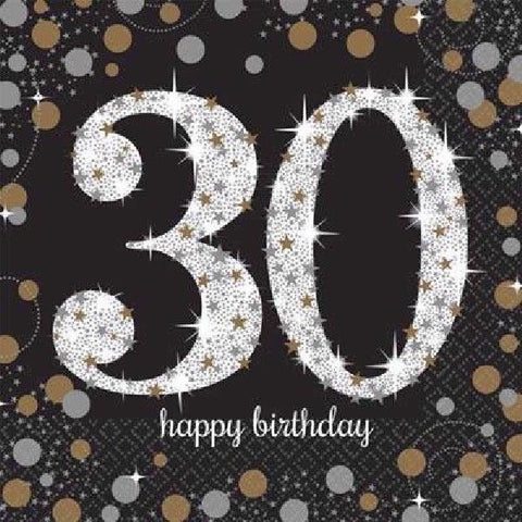 30th Gold and Black Sparkle Napkins (Pack of 16)