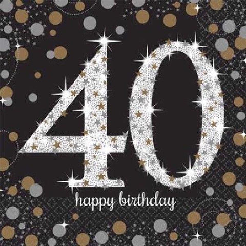 40th Gold and Black Sparkle Napkins (Pack of 16)