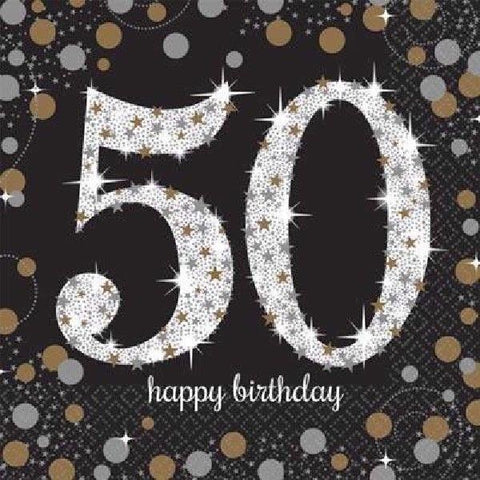 50th Gold and Black Sparkle Napkins (Pack of 16)