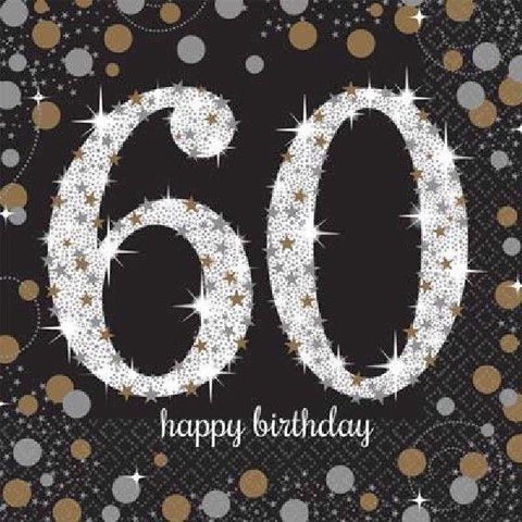 60th Gold and Black Sparkle Napkins (Pack of 16)