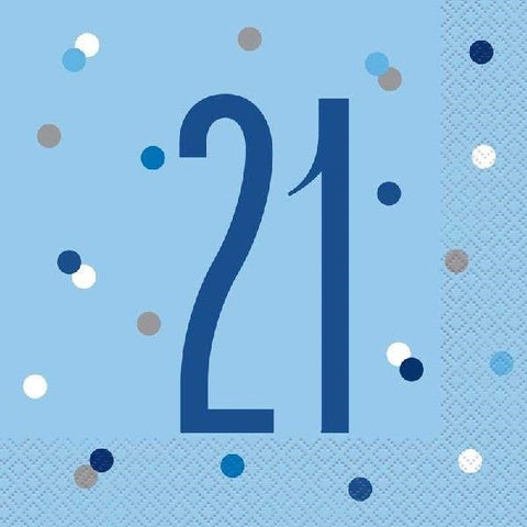 21st Blue Napkins (Pack of 16)