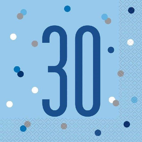 30th Blue Napkins (Pack of 16)