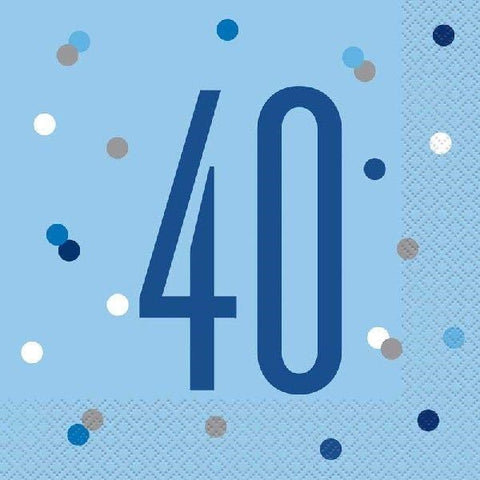 40th Blue Napkins (Pack of 16)