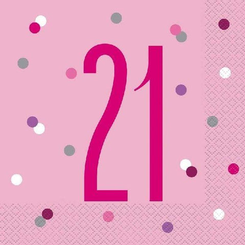 21st Pink Napkins (Pack of 16)