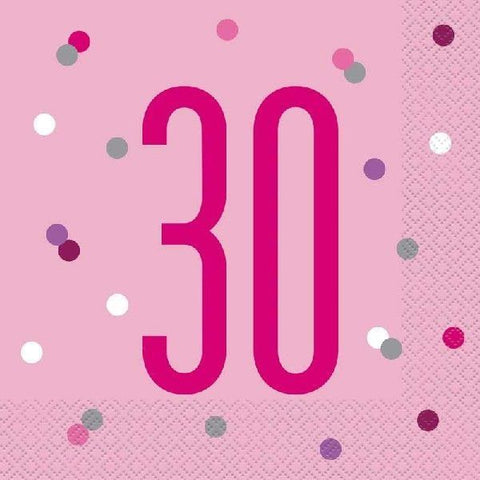 30th Pink Napkins (Pack of 16)