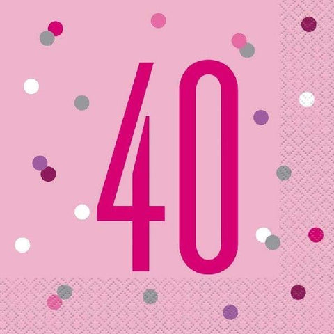 40th Pink Napkins (Pack of 16)