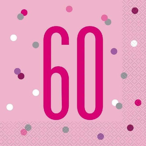 60th Pink Napkins (Pack of 16)
