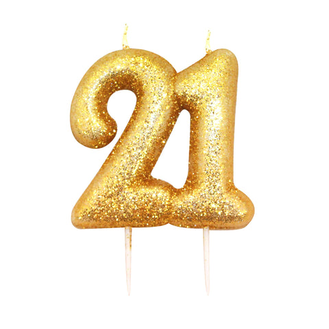 Age 21 Glitter Numeral Moulded Candle Gold
