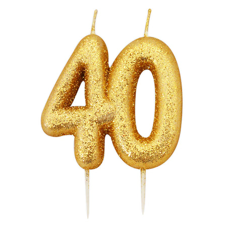 Age 40 Glitter Numeral Moulded Candle Gold