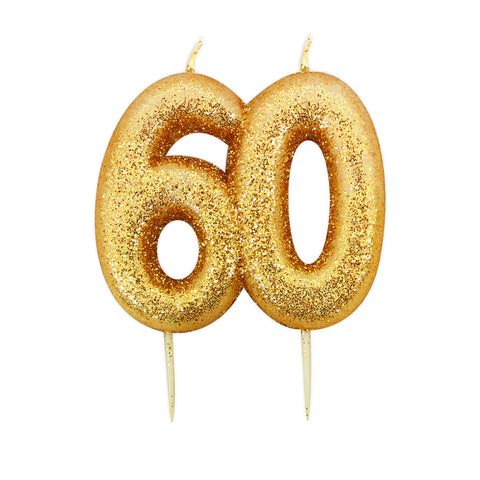 Age 60 Glitter Numeral Moulded Candle Gold