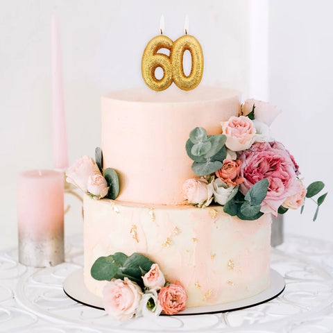 Age 60 Glitter Numeral Moulded Candle Gold