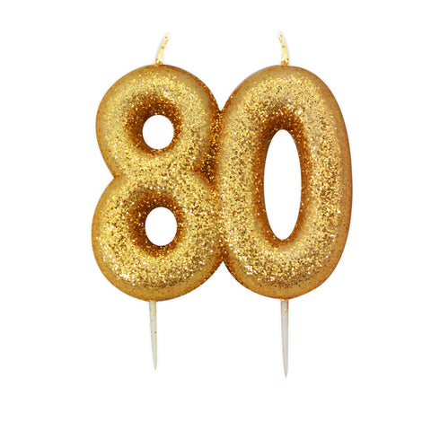 Age 80 Glitter Numeral Moulded Candle Gold
