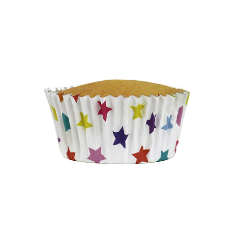 Foil Lined Cupcake Cases - Pack of 30: White with Stars