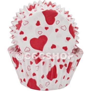 White with Red Hearts Cupcake Cases - Pack of 36