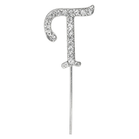 Diamante Letter "T" on Stem Cake Topper - 4.5cm