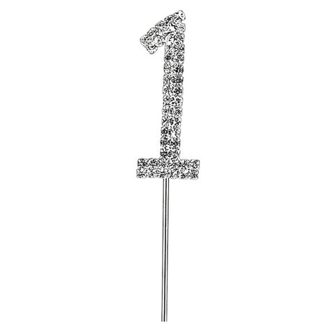 Diamante Number 1 on Stem Cake Topper - 4.5cm