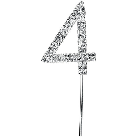 Diamante Number 4 on Stem Cake Topper - 4.5cm