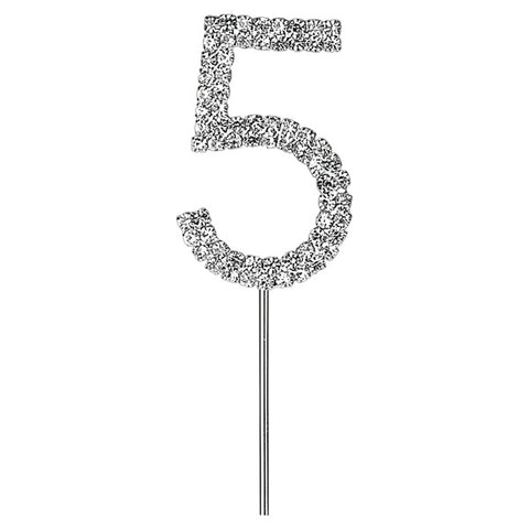 Diamante Number 5 on Stem Cake Topper - 4.5cm