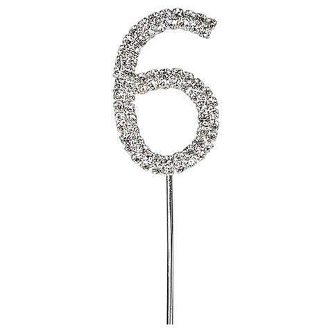 Diamante Number 6 on Stem Cake Topper - 4.5cm
