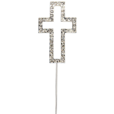 Diamante Cross on Silver Stem, 5 x 9 cm