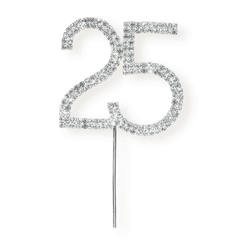 Diamante 25th on Silver Stem 4.5 x 6cm