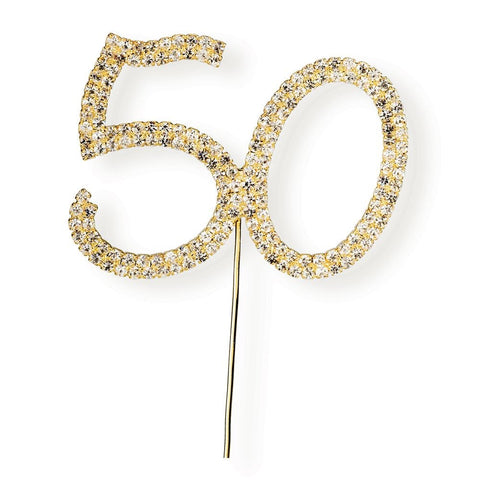 Diamante 50th on Gold Stem 4.5 x 6cm