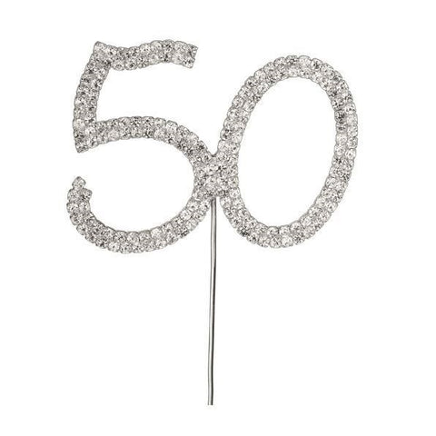 Diamante 50th on Silver Stem 4.5 x 6cm