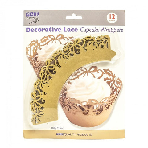Holly Cupcake Wrappers Gold