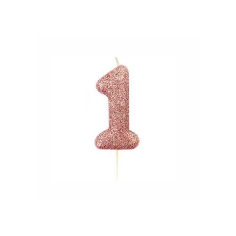 Glitter Number 1 Candle (7cm) - Rose Gold