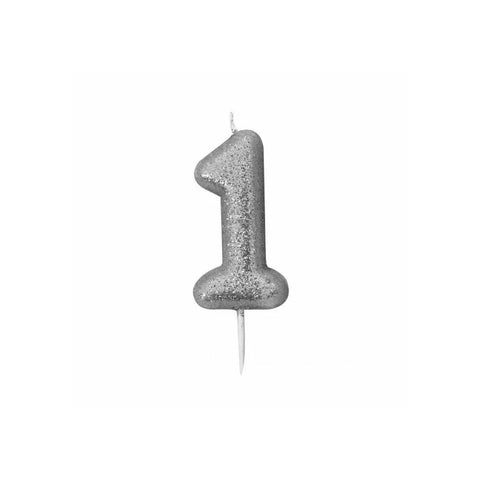 Glitter Number 1 Candle (7cm) - Silver
