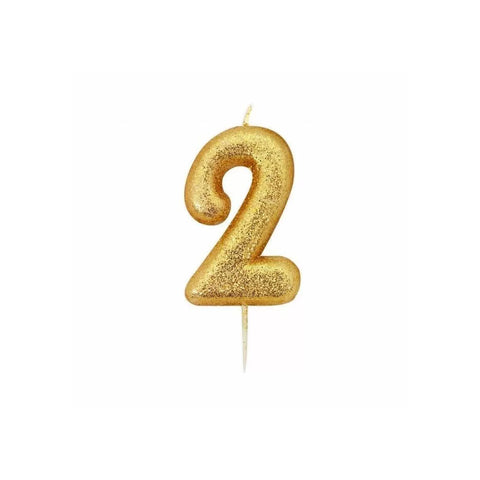 Glitter Number 2 Candle (7cm) - Gold