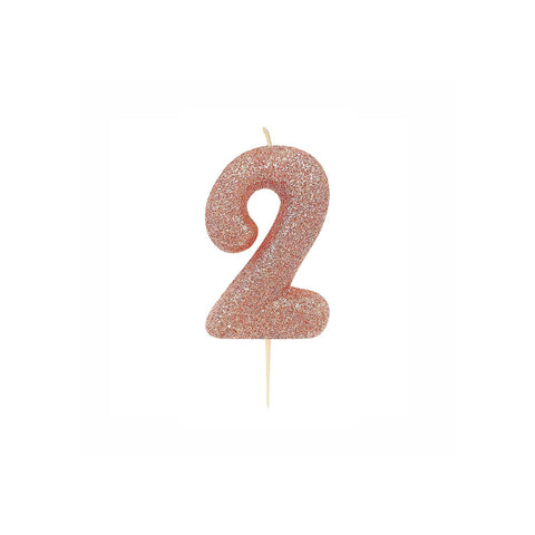 Glitter Number 2 Candle (7cm) - Rose Gold