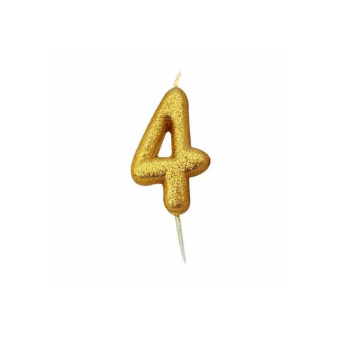 Glitter Number 4 Candle (7cm) - Gold