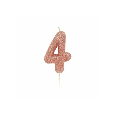Glitter Number 4 Candle (7cm) - Rose Gold