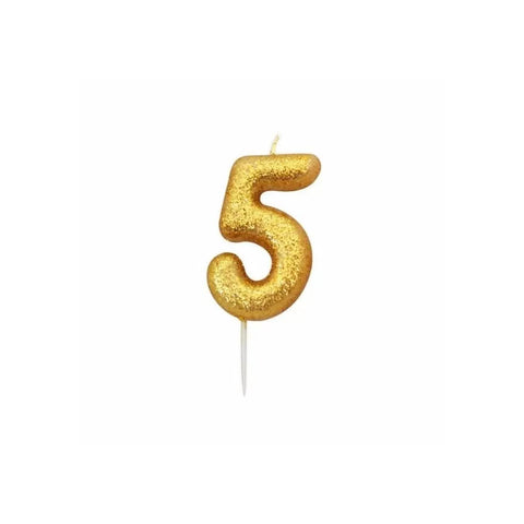 Glitter Number 5 Candle (7cm) - Gold