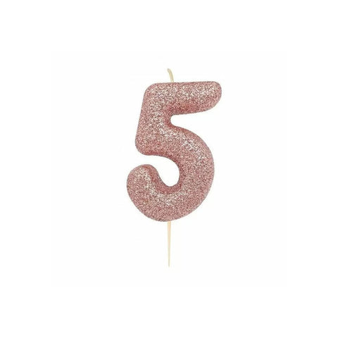 Glitter Number 5 Candle (7cm) - Rose Gold