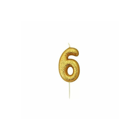 Glitter Number 6 Candle (7cm) - Gold
