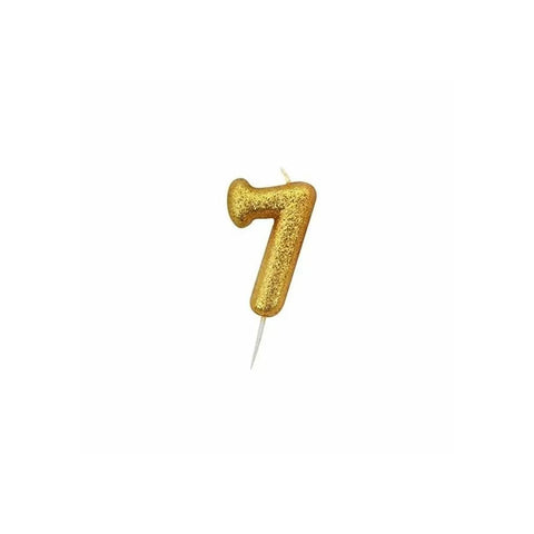 Glitter Number 7 Candle (7cm) - Gold