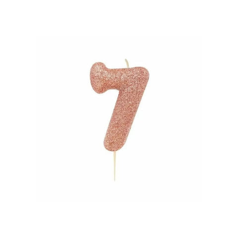 Glitter Number 7 Candle (7cm) - Rose Gold