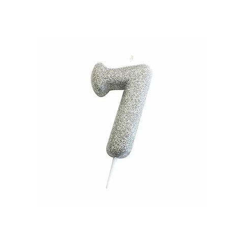 Glitter Number 7 Candle (7cm) - Silver