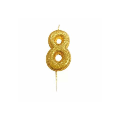 Glitter Number 8 Candle (7cm) - Gold