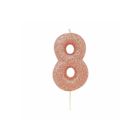 Glitter Number 8 Candle (7cm) - Rose Gold